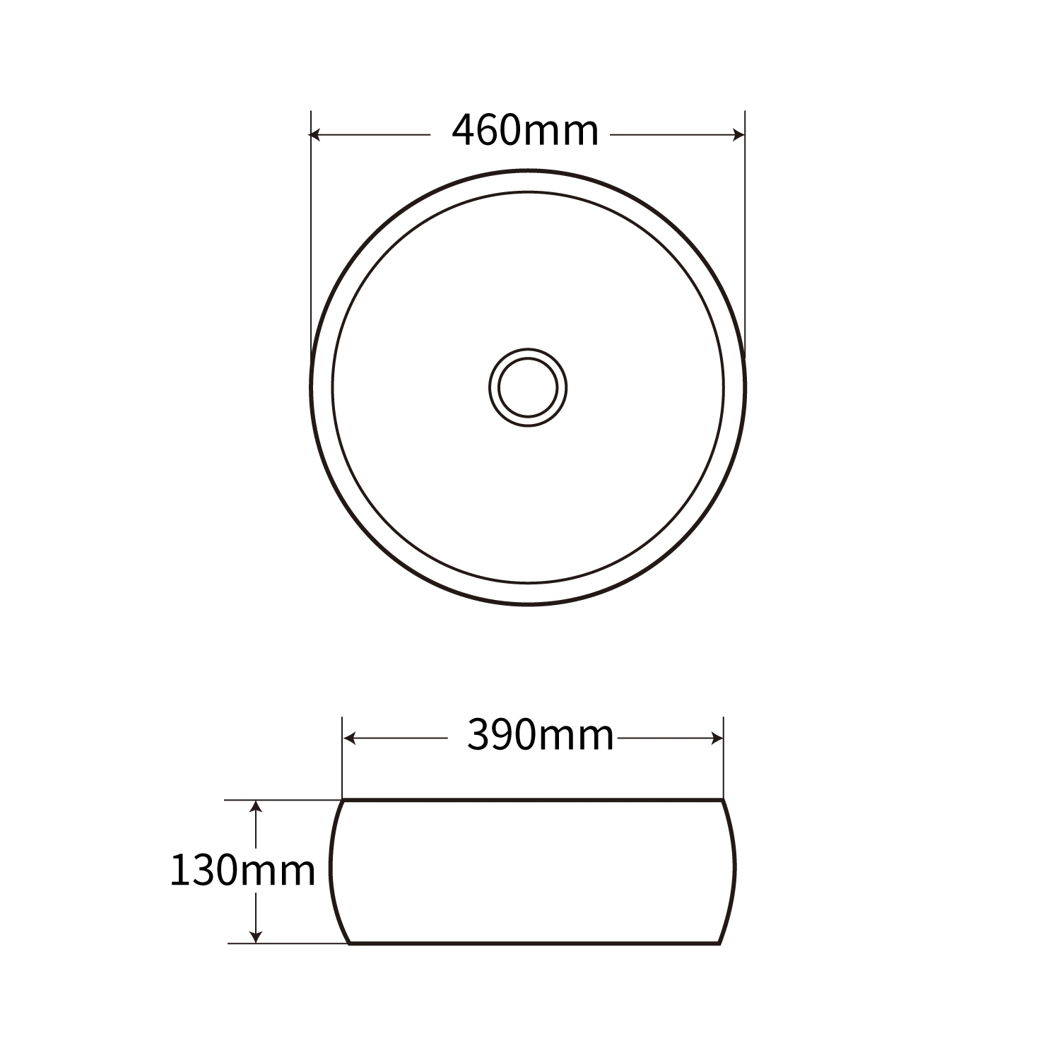 structure chart of white round ceramic vessel sink tabletop mc-1211